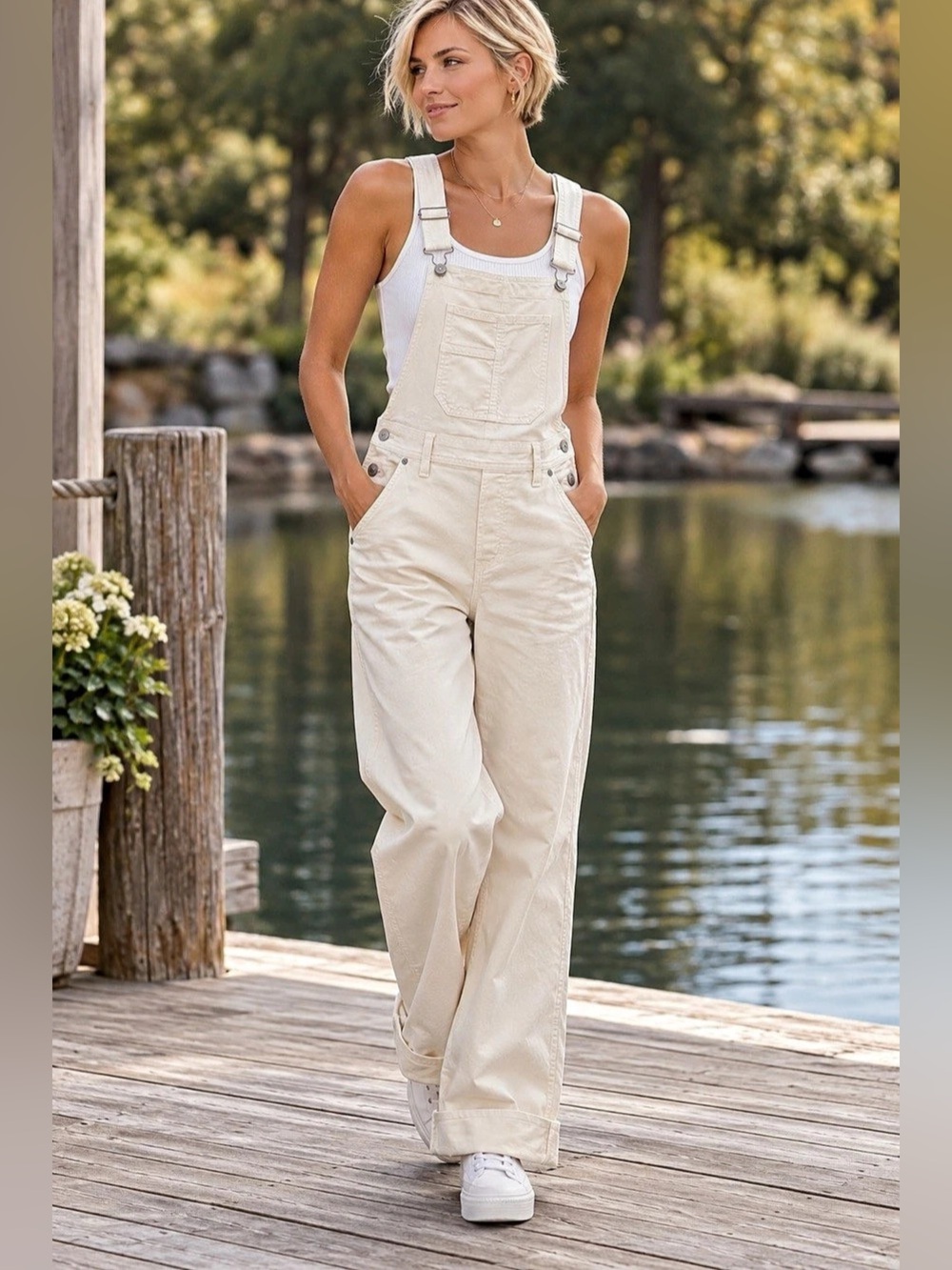American Eagle AE Stretch Stovepipe Overalls Bone Khaki NWT Small